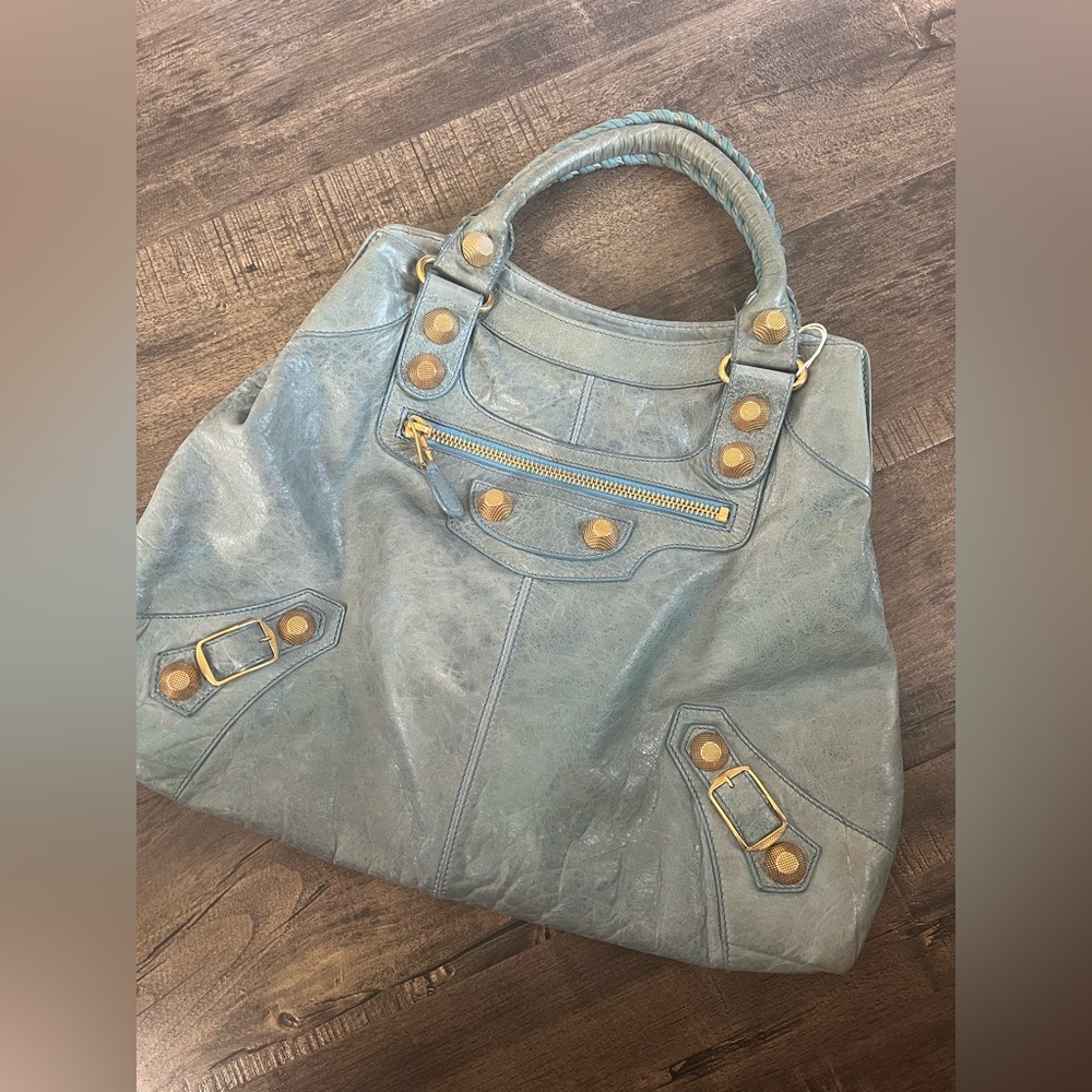 Balenciaga motorcycle bag 2008 brief in seafoam green